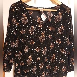 𝅺nwt - Urban Romantics women's black floral top with gold dot design size Large